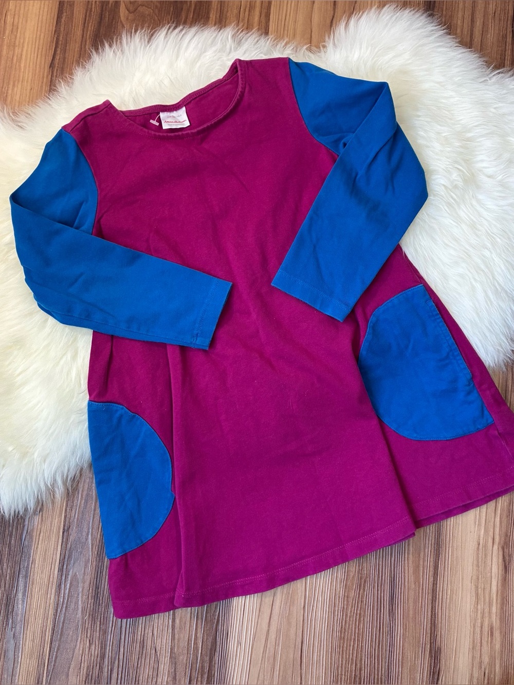 Hanna Andersson Magenta and Blue Colorblock Long Sleeve Dress • Size 5